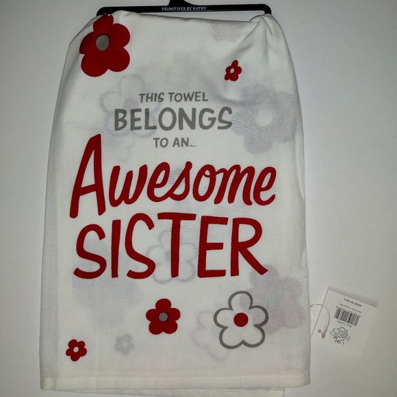 Kitchen Towel - This towel Belongs to an Awesome Sister - White - 28 x 28In -PBK - Picture 1 of 4